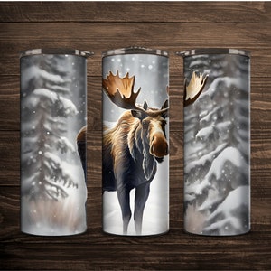Winter Moose 20 oz Skinny Tumbler Sublimation Wrap // Digital Download PNG // Digital File // Winter Tumbler