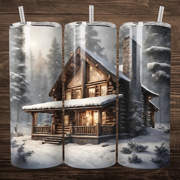 Snow Lodge 20 oz Skinny Tumbler Sublimation Wrap / / Digital Download PNG / / Digital File / / Winter Cabin Tumbler