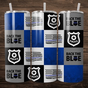 Police Grid 20 oz Skinny Tumbler Sublimation Wrap // Digital Download PNG // Digital File // Police Tumbler