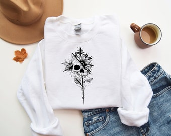 Halloween Skeleton Flower Holiday Crewneck Sweatshirt Pullover Hoodie, Gift for her, Gift for him