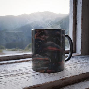 Grillige paddenstoelmok, kopje donkere bospaddenstoelen, koffiekop, theekop, mok met kleurverandering, 11 oz