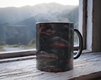 Whimsical Mushroom Mug, Dark Woodland Mushroom Cup, Coffee Cup, Tea Cup, Color Morphing Mug, 11oz