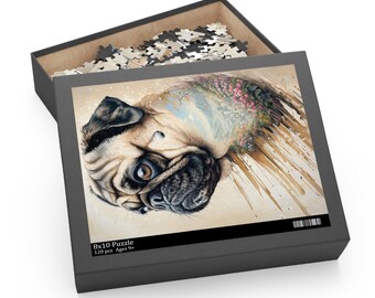 Pug Puzzle, Dog Puzzle, Family Puzzle, Pet lover, Game night, Puzzle (120, 252, 500-Piece)