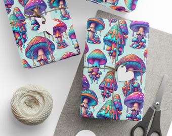 Papel de regalo con forma de hongo psicodélico: papel de regalo vibrante para amantes de la naturaleza, hojas de regalo coloridas, papel de regalo de cumpleaños caprichoso, psicodélico