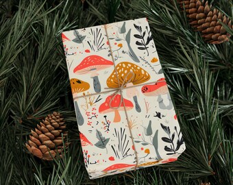 Mushroom Wrapping Paper, Mushroom Forest, Vintage Floral, Dark Woodland, Psychedelic Wrapping Paper, Gift Wrap