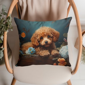 Apricot Poodle Puppy Pillow for Toy Poodle Lover Soft Faux Suede Pillow Double Sided Print Perfect for a Poodle Home gift decoration