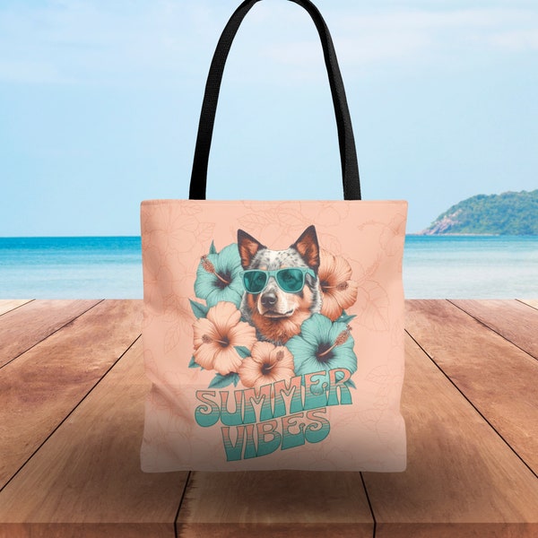 Australian Cattle Dog Summer Vibes Tote Bag for Heeler Lover Carryall Beach Bag Reusable Grocery Bag Bookbag Dog Tote Heeler Mama Gift