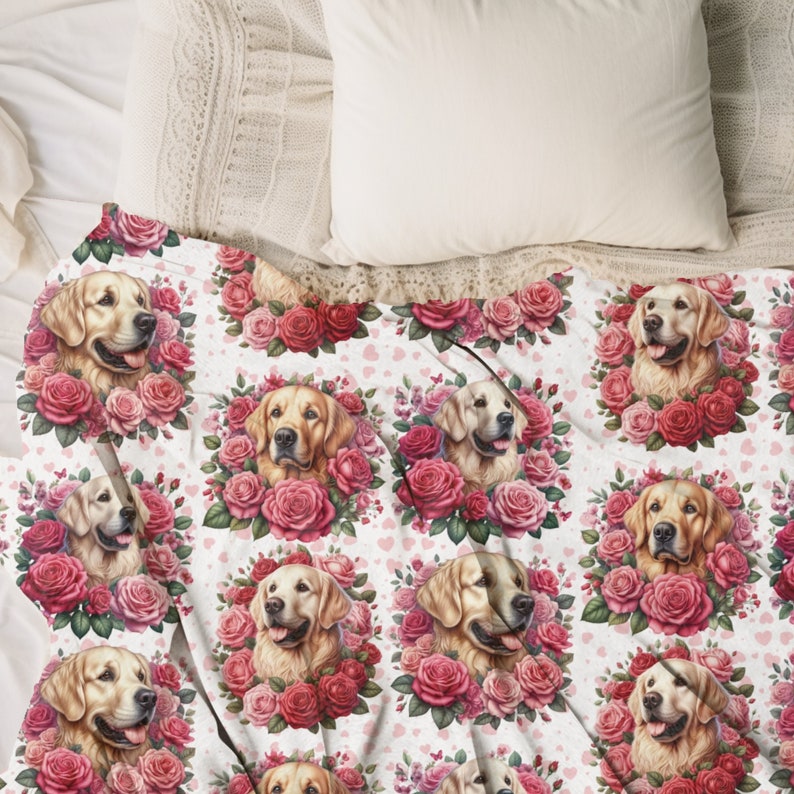 Golden Retriever Valentine Roses Blanket Soft Lightweight Blanket Warm