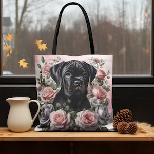 Black Cane Corso Puppy Tote Bag Cane Corso Lovers Pink Roses Valentine ...