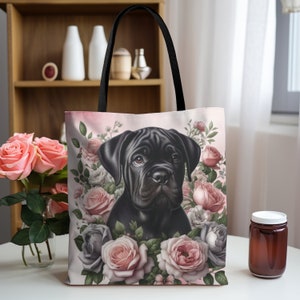 Black Cane Corso Puppy Tote Bag Cane Corso Lovers Pink Roses Valentine ...