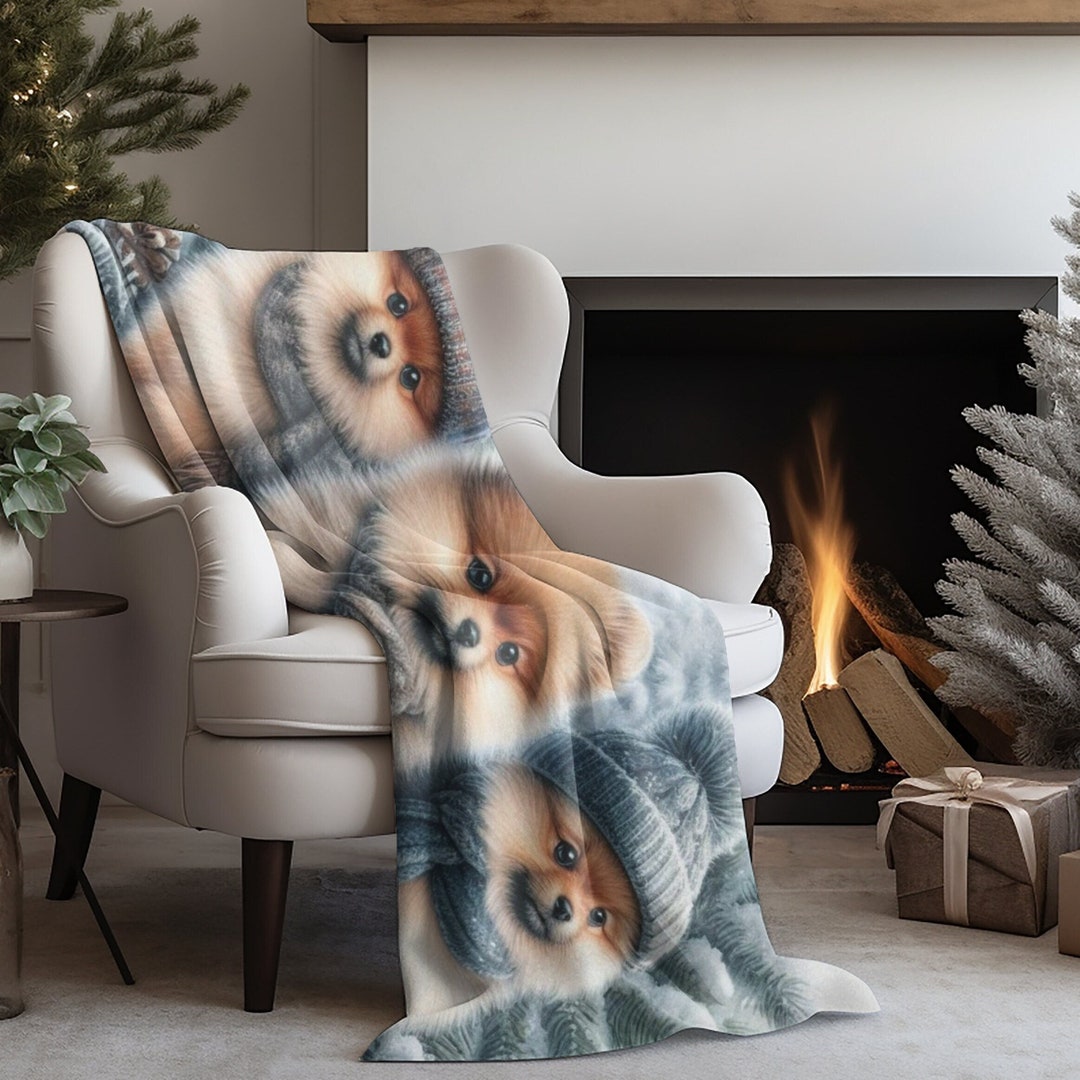 Dog Pomeranian Pattern Print Blanket main image 0