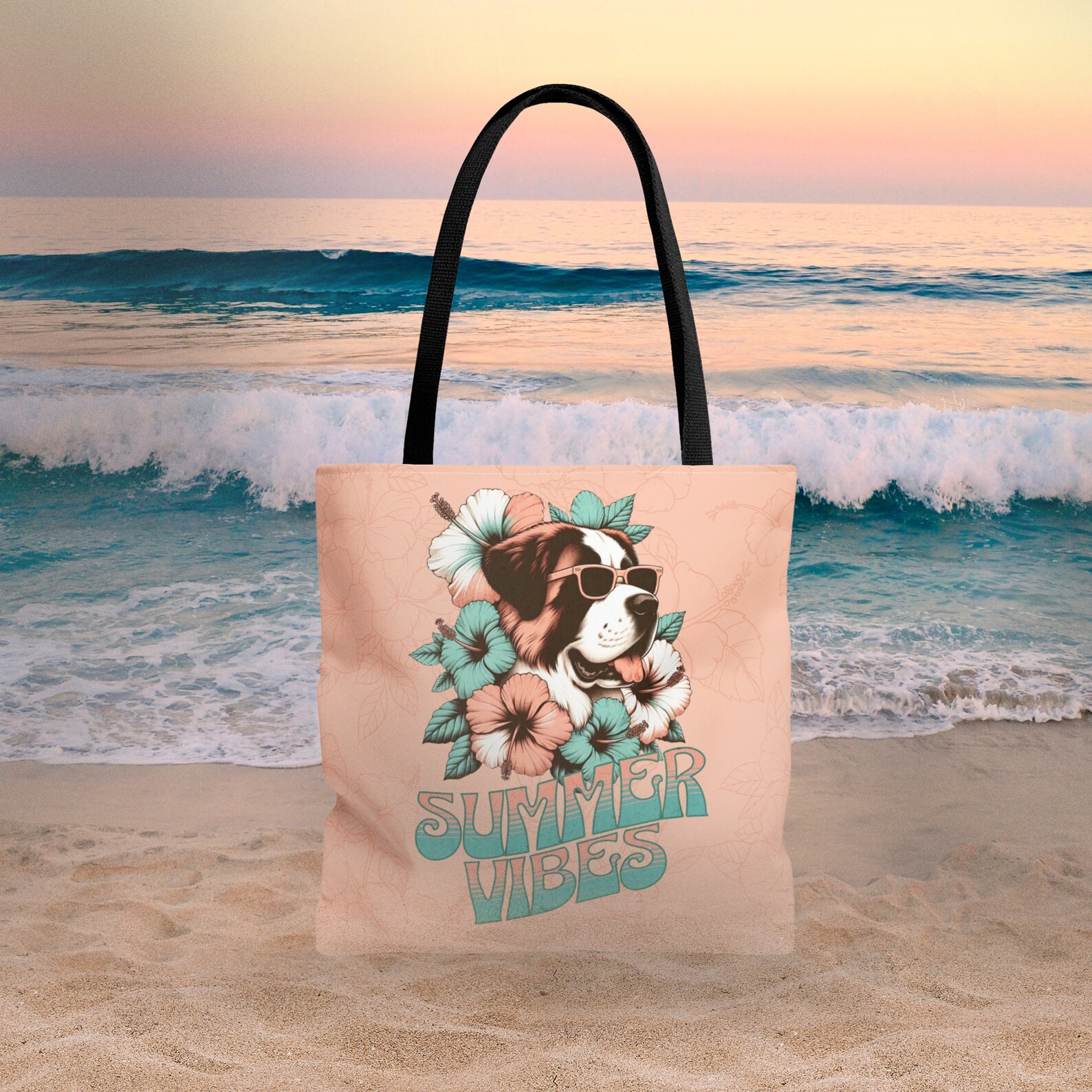 St Bernard Pattern Print Leather Tote Bag main image 0