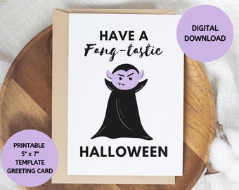 Printable Dracula Halloween Card, Digital Halloween Greeting Card, 5x7 Halloween Greeting Card, Vampire Greeting Card, Vampire Cards