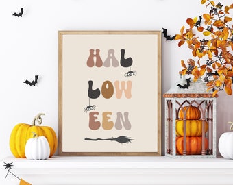 Boho Halloween Nursery Print: Spider, Witch Broom (Digital Download)