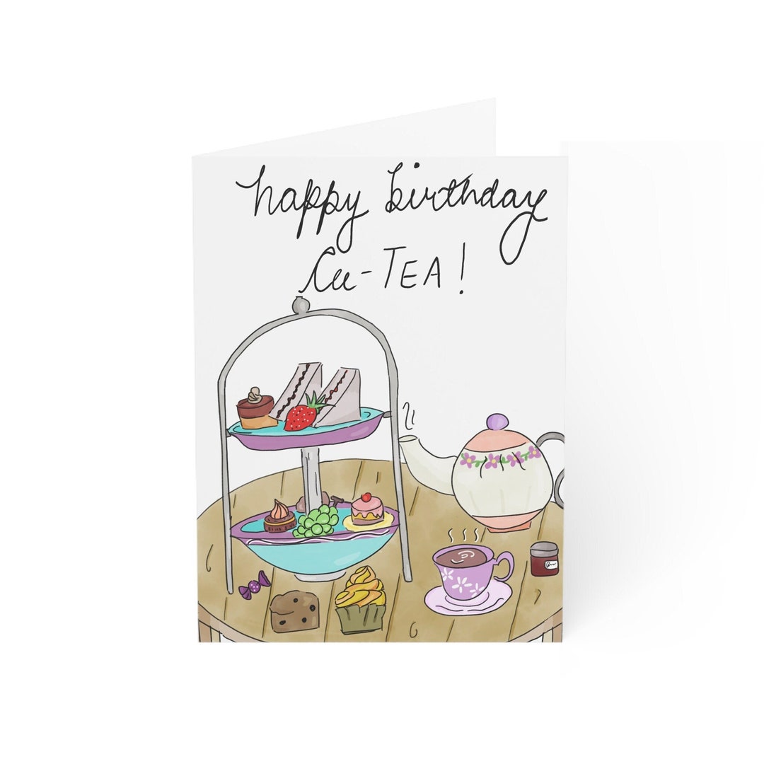High Tea Birthday Card, Tea and Cake Lovers, Cute Kawaii, Puny, Funny ...