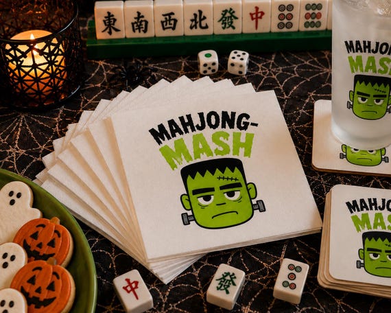 Halloween Mahjong Napkins, Mahjong Party Decor, Funny Mahjong Gift, Game Night 50 pack Cocktail Napkins –Mahjong-Mash