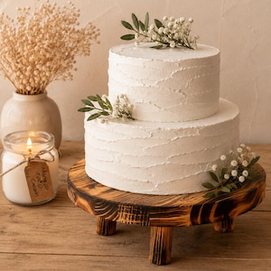 Rustic Wood Cake Stand: Burn Pine Wedding Table Decor (12" x 3") Catering Supplies