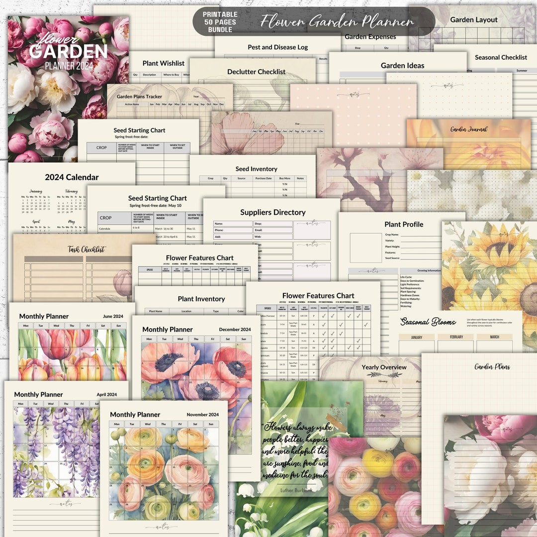 Flower Garden Planner Printable, Seed Starting Templates, Cut Flower