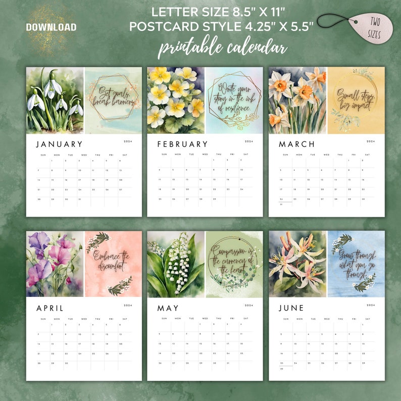 2024 Printable Calendar 8.5 X 11 Inchesmonthly Wall Calendar Letter