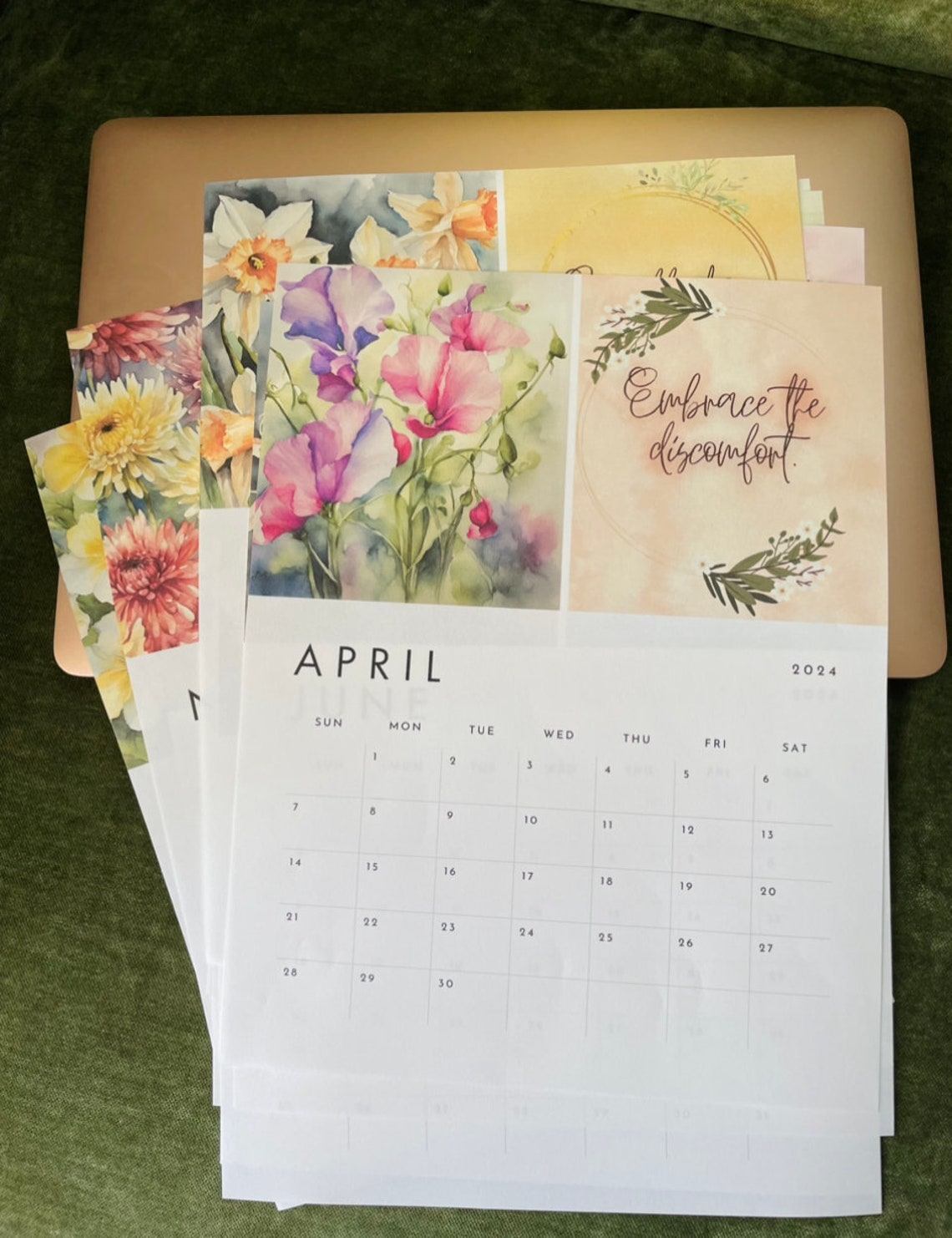 2024 Printable Calendar 8.5 X 11 Inchesmonthly Wall Calendar Etsy