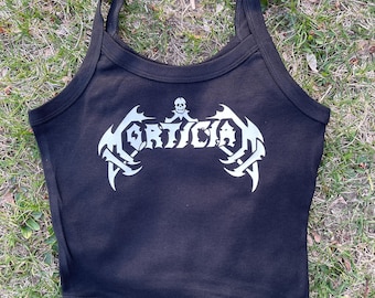 Mortician Death Metal Grindcore Logo Cropped Tank Top | Handgjord Bandinspirerad T-shirt