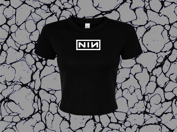 NIN Industrial Metal Logo Cropped T-shirt | Handmade 90s Band-Inspired Shirt Custom Colors & Glitter