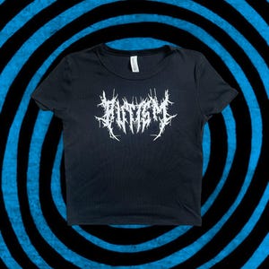 Custom Black Death Metal Crop Top | Customizable Heavy Metal Goth Font Gifts for Men Women & Friends