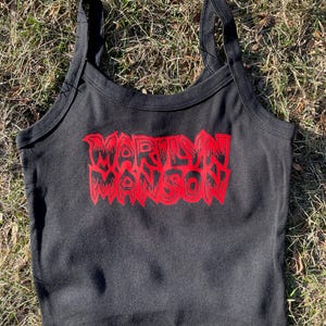 Marilyn Manson Industrial Nu Metal Logo Tank Top | Handmade 90s Band-Inspired Shirt Custom Colors & Glitter