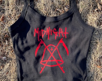 Midnattssvart Speed Punk Metal-logotyp Croppad linne | Handgjord bandinspirerad skjorta