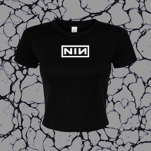 NIN Industrial Metal Logo Cropped T-shirt | Handmade 90s Band-Inspired Shirt Custom Colors & Glitter image 1
