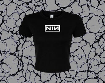 NIN Industrial Metal Logo Cropped T-shirt | Handmade 90s Band-Inspired Shirt Custom Colors & Glitter