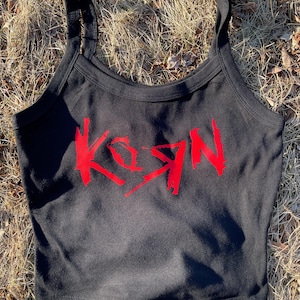 KoRn Nu Metal Logo Cropped Tank Top | Handmade Band-Inspired Shirt image 1