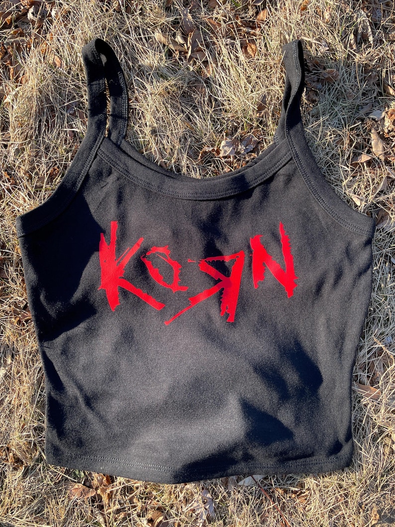 KoRn Nu Metal Logo Cropped Tank Top | Handmade Band-Inspired Shirt image 1