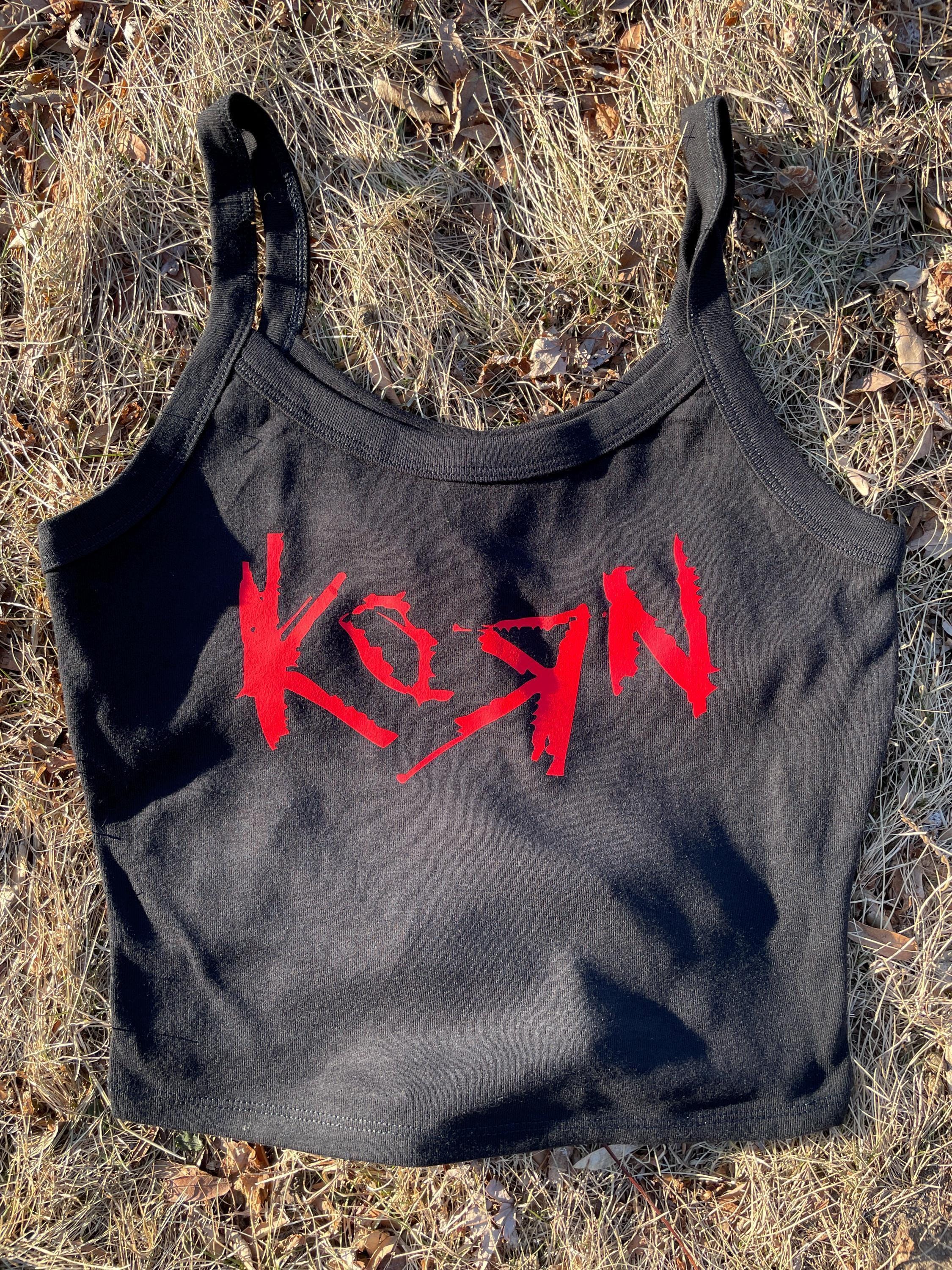 Korn Nu Metal Logo Cropped Tank Top | Handmade Band-inspired Shirt