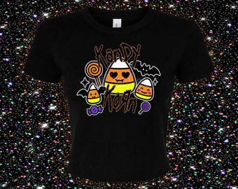 Nu Metal Halloween Baby Tee – Kandy Korn Fitted Cropped Shirt