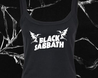 Camiseta sin mangas con logo de Black Sabbath Heavy Metal / Camiseta hecha a mano inspirada en la banda Colores personalizados y purpurina