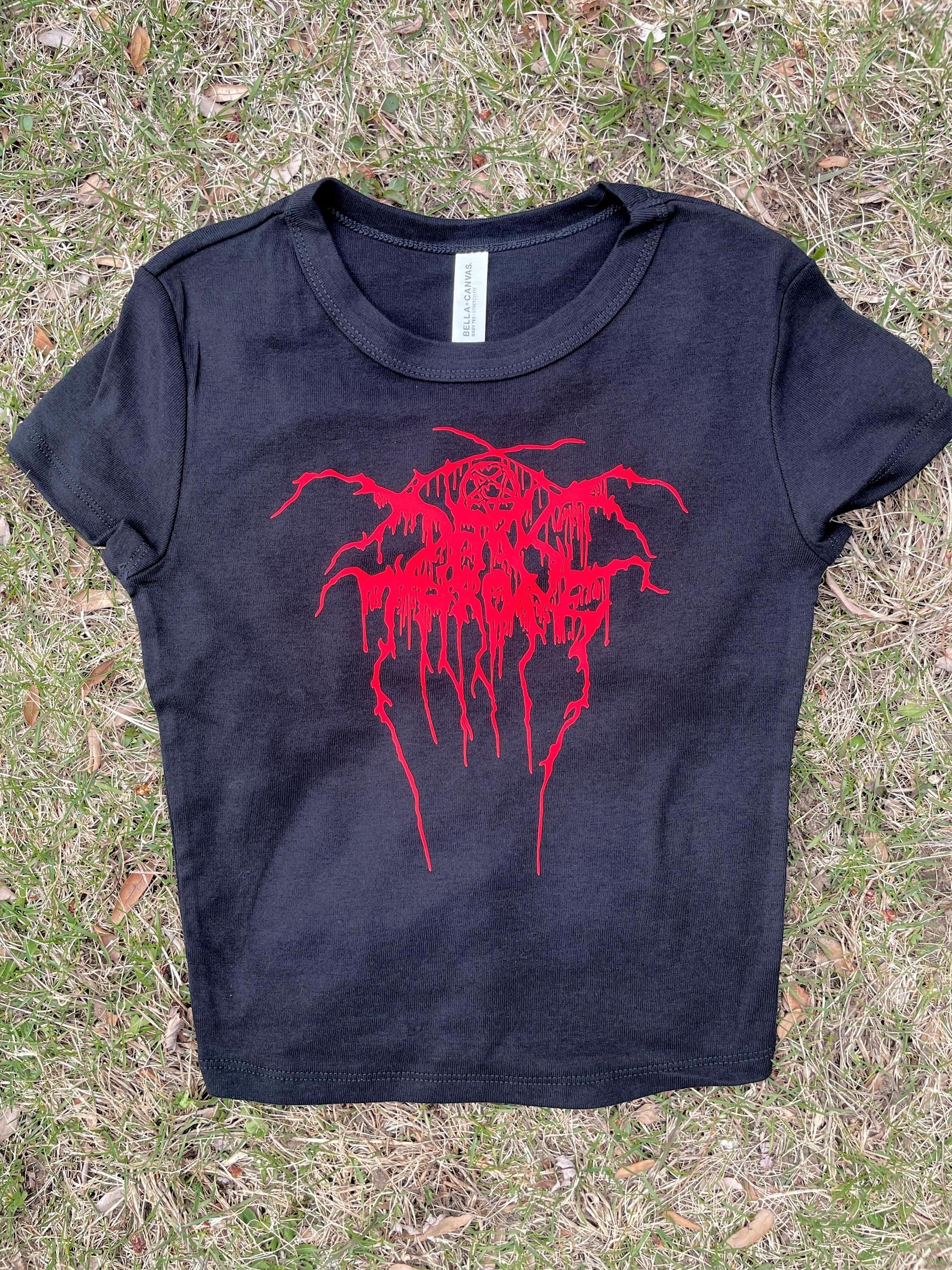 Darkthrone | Black Metal | Death Metal | Handmade Black Cropped Metal Logo Baby Tee | Custom Band-inspired Shirt