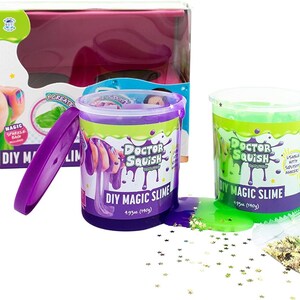 Doctor Squish - Gör-det-själv magiskt slimset, dubbelpack (grönt och lila), med påse gnistrar, 8+ år