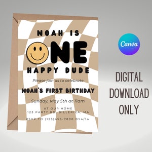 EINE Happy Dude Einladung | Kinder Party Einladung | Sofort Download