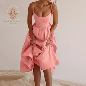 Elegant Summer Dress Nipped Waist - Casual Midi Gown - Backless Summer Dress - Solid Color Sundress For Any Occasion - Fairy Cocktail Dress