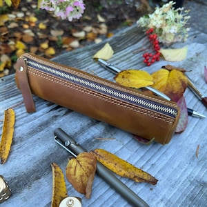 Leather pencil case/ pen case- chrome tan - full grain Genuine Leather -patina