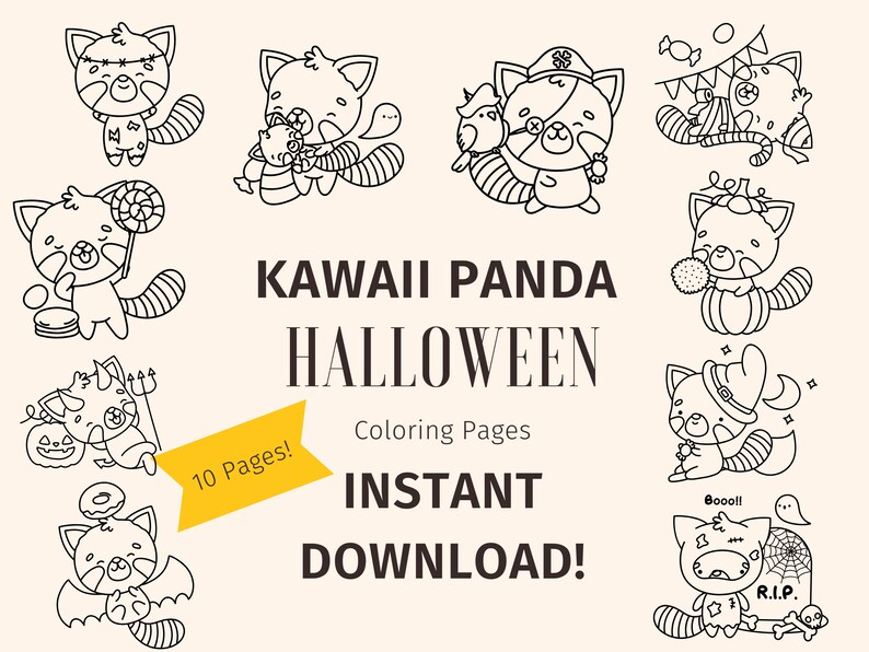 10 Kawaii Panda Halloween Coloring Pages Spooktacular Fun Etsy Australia