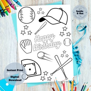 Tarjeta de cumpleaños de béisbol para colorear imprimible: ¡haz un jonrón con saludos personalizados!