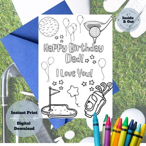 Golf-Themen alles Gute zum Geburtstag Papa Färbung Karte - DIY druckbare Sofort-Download