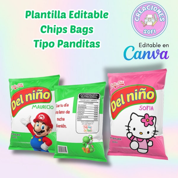 Plantilla Chips Bags Tipo Panditas Dia del Niño Editable en Canva