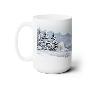 Snowy Winter Scene Coffee Mug, Big Christmas Mug, Christmas Tree Cup, Winter Wonderland Drinkware, Stocking Stuffer, Office Gift Exchange
