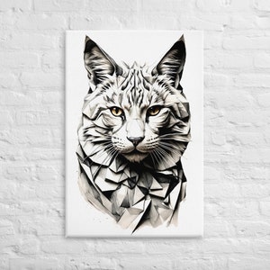 Arte fotográfico único en lienzo Gato de origami: grandeza en blanco y negro. Lienzo. Póster. Arte de cartel.Impresión en lienzo. Cartel de animales.Impresiones en lienzo.
