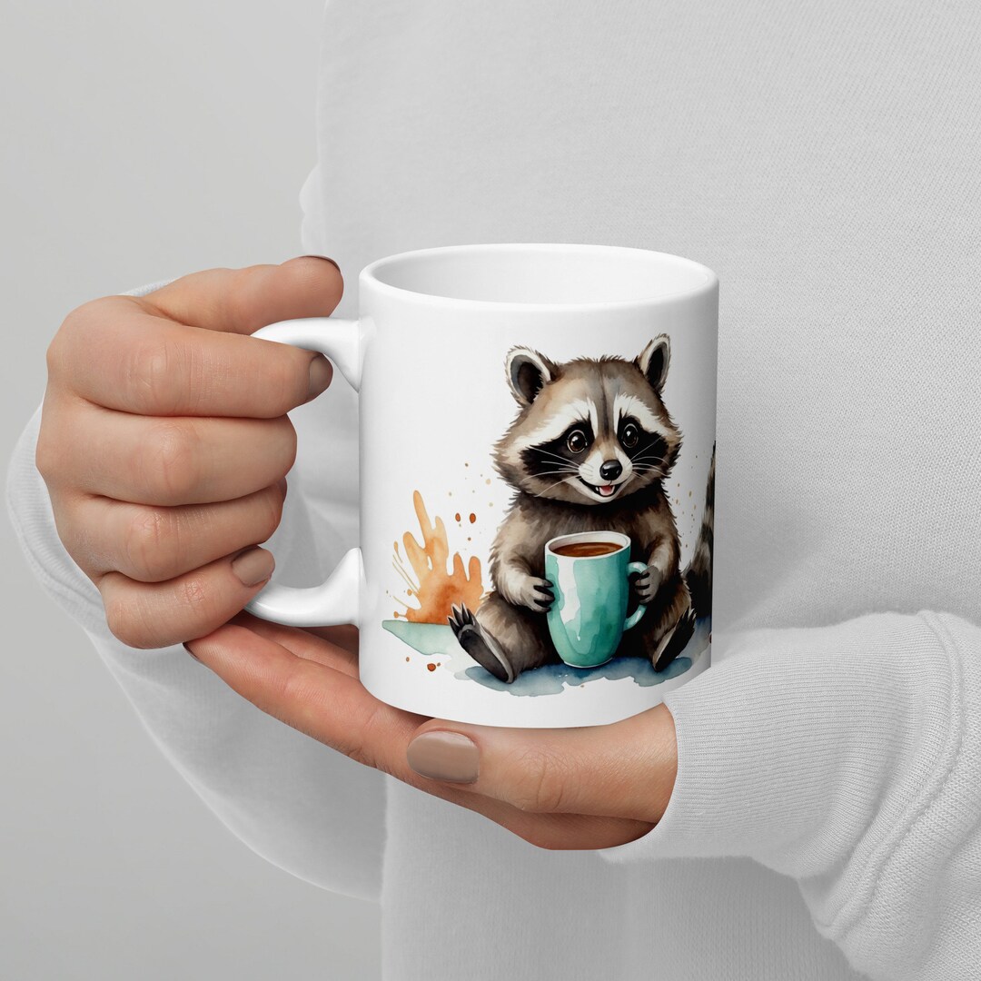 Charming Raccoon Drinking Coffee Mug - Cute Coffee Mug, Adorable Tea ...