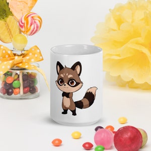 Taza de mapache chibi kawaii - Estilo de dibujos animados divertidos - Taza de té de 325 ml - Idea de regalo adorable para amantes de los animales