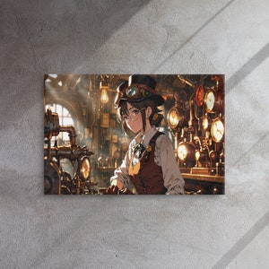 Impresión de arte mural en lienzo: Inventor Steampunk caprichoso - Arte de estilo anime en un taller intrincado